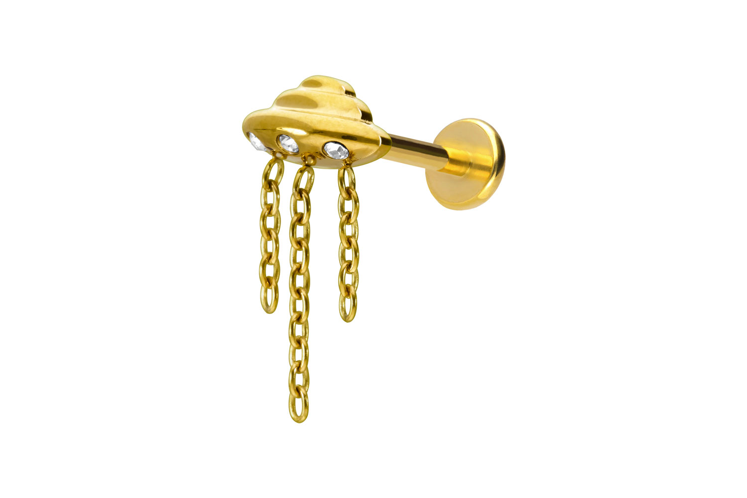 Titan Labret Piercing mit Push Fit UFO + KETTE + KRISTALLE